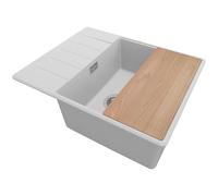 PRIMAGRAN Lavello da Cucina Grigio 62x50cm, Lavandino da Cucina a 1 vasca + Sifone Classico + Tagliere, Lavabo da Cucina Incasso al mobile 50cm - Copenhagen
