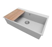 PRIMAGRAN Lavello da Cucina Grigio 78x50cm, Lavandino da Cucina a 1 vasca + Sifone Classico + Tagliere, Lavabo da Cucina Incasso al mobile 80cm - Riga