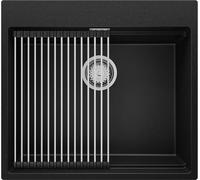 PRIMAGRAN Lavello da Cucina Nero 58x53cm, Lavandino in Granito a 1 vasca + Set di accessori, Lavabo Incasso al mobile 60cm - Oslo Max S019