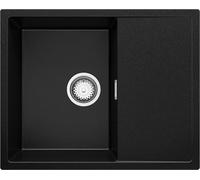 PRIMAGRAN Lavello da Cucina Nero 62x50cm, Lavandino da Cucina a 1 vasca + Sifone Classico, Lavabo da Cucina Incasso al mobile 45cm - Ibiza