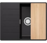 PRIMAGRAN Lavello da Cucina Nero 62x50cm, Lavandino da Cucina a 1 vasca + Sifone Classico + Tagliere, Lavabo da Cucina Incasso al mobile 45cm - Copenhagen