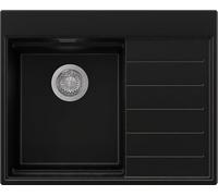 PRIMAGRAN Lavello da Cucina Nero 62x50cm, Lavandino in Granito a 1 vasca + Sifone Classico, Lavabo Incasso al mobile 40cm - Sydney S369