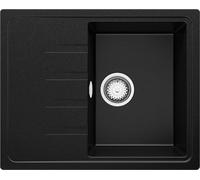 PRIMAGRAN Lavello da Cucina Nero 62x50cm, Lavandino in Granito a 1 vasca + Sifone Classico, Lavabo Incasso al mobile 40cm - Milano S049