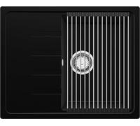 PRIMAGRAN Lavello da Cucina Nero 62x50cm, Lavandino in Granito a 1 vasca + Sifone Classico + Scolapasta avvolgibile, Lavabo Incasso al mobile 40cm - Milano S067