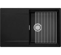 PRIMAGRAN Lavello da Cucina Nero 78x50cm, Lavandino in Granito a 1 vasca + Set di accessori, Lavabo Incasso al mobile 50cm - San Francisco S019