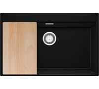 PRIMAGRAN Lavello da Cucina Nero 78x50cm, Lavandino in Granito a 1 vasca + Sifone Classico + Tagliere, Lavabo da Cucina Incasso al Mobile 80cm - Oslo Top S595