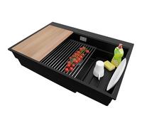 PRIMAGRAN Lavello da Cucina Nero 78x53cm, Lavandino da Cucina a 1 vasca + Sifone Classico + Accessori, Lavabo da Cucina Incasso al mobile 80cm - Oslo Max