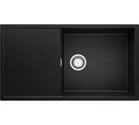 PRIMAGRAN Lavello da Cucina Nero 90x50cm, Lavandino in Granito a 1 vasca + Sifone Classico, Lavabo Incasso al mobile 60cm - Ibiza S034