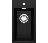 PRIMAGRAN Lavello da Cucina Nero Metallico 28x50cm, Lavandino in Granito a 1 vasca + Sifone Classico, Lavabo da Cucina Incasso al Mobile 30cm - Riga S004