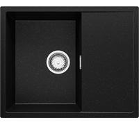 PRIMAGRAN Lavello da Cucina Nero Metallico 62x50cm, Lavandino da Cucina a 1 vasca + Sifone Classico, Lavabo da Cucina Incasso al mobile 45cm - Ibiza