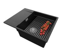 PRIMAGRAN Lavello da Cucina Nero Metallico 62x50cm, Lavandino in Granito a 1 vasca + Set di accessori, Lavabo Incasso al mobile 50cm - San Francisco S070