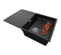 PRIMAGRAN Lavello da Cucina Nero Metallico 78x50cm, Lavandino in Granito a 1 vasca + Set di accessori, Lavabo Incasso al mobile 50cm - San Francisco S022