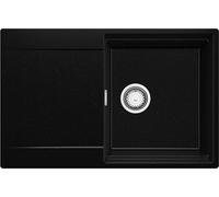 PRIMAGRAN Lavello da Cucina Nero Metallico 78x50cm, Lavandino in Granito a 1 vasca + Sifone Classico, Lavabo Incasso al mobile 50cm - San Francisco S004