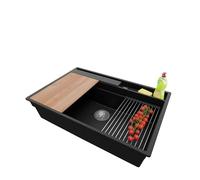 PRIMAGRAN Lavello da Cucina Nero Metallico 78x53cm, Lavandino da Cucina a 1 vasca + Sifone Classico + Accessori, Lavabo da Cucina Incasso al mobile 80cm - Oslo Pocket