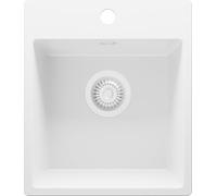 PRIMAGRAN Lavello da Cucina Tutto Bianco 38x44cm, Lavandino in Granito a 1 vasca + Sifone Classico, Lavabo da Cucina Incasso al Mobile 40cm - Riga Easy S008