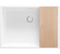 PRIMAGRAN Lavello da Cucina Tutto Bianco 66x47cm, Lavandino in Granito a 1 vasca + Sifone Classico + Tagliere, Lavabo Incasso al mobile 70cm - London Slim S263