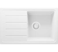 PRIMAGRAN Lavello da Cucina Tutto Bianco 70x44cm, Lavandino in Granito a 1 vasca + Sifone Classico, Lavabo Incasso al mobile 45cm - Copenhagen Easy S026