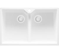 PRIMAGRAN Lavello da Cucina Tutto Bianco 78x50cm, Lavandino in Granito a 2 vasche + Sifone Classico, Lavabo Incasso al mobile 80cm - Madrid Twin S008