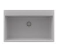 PRIMAGRAN Lavello da Cucina Tutto Grigio 78x50cm, Lavandino in Granito a 1 vasca + Sifone Classico, Lavabo da Cucina Incasso al Mobile 80cm - Riga S403