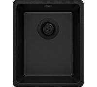 PRIMAGRAN Lavello da Cucina Tutto Nero 36x44cm, Lavandino in Granito a 1 vasca + Sifone Classico, Lavabo da Cucina Incasso al Mobile 40cm - Venezia Easy Slim S006