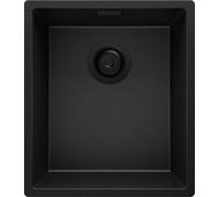 PRIMAGRAN Lavello da Cucina Tutto Nero 41x47cm, Lavandino in Granito a 1 vasca + Sifone Classico, Lavabo da Cucina Incasso al Mobile 45cm - London Slim S123