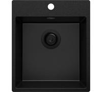 PRIMAGRAN Lavello da Cucina Tutto Nero 43x50cm, Lavandino in Granito a 1 vasca + Sifone Classico, Lavabo da Cucina Incasso al Mobile 45cm - Riga S131