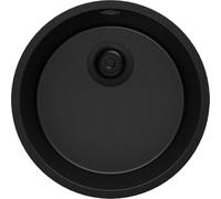 PRIMAGRAN Lavello da Cucina Tutto Nero 46x46cm, Lavandino in Granito a 1 vasca + Sifone Classico, Lavabo da Cucina Incasso al Mobile 50cm - La Valletta Slim S007