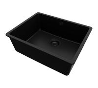 PRIMAGRAN Lavello da Cucina Tutto Nero 56x44cm, Lavandino in Granito a 1 vasca + Sifone Classico, Lavabo Incasso al mobile 60cm - Venezia Slim Easy S043