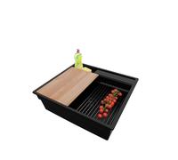 PRIMAGRAN Lavello da Cucina Tutto Nero 58x53cm, Lavandino in Granito a 1 vasca + Sifone Classico + Accessori, Lavabo Incasso al mobile 60cm - Oslo Pocket S153