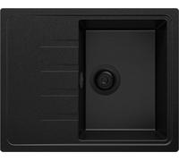PRIMAGRAN Lavello da Cucina Tutto Nero 62x50cm, Lavandino da Cucina a 1 vasca + Sifone Classico, Lavabo da Cucina Incasso al mobile 40cm - Milano