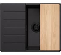 PRIMAGRAN Lavello da Cucina Tutto Nero 62x50cm, Lavandino da Cucina a 1 vasca + Sifone Classico + Tagliere, Lavabo da Cucina Incasso al mobile 45cm - Copenhagen
