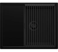 PRIMAGRAN Lavello da Cucina Tutto Nero 62x50cm, Lavandino in Granito a 1 vasca + Set di accessori, Lavabo Incasso al mobile 45cm - Ibiza S030