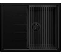 PRIMAGRAN Lavello da Cucina Tutto Nero 62x50cm, Lavandino in Granito a 1 vasca + Set di accessori, Lavabo Incasso al mobile 40cm - Milano S078