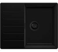 PRIMAGRAN Lavello da Cucina Tutto Nero 62x50cm, Lavandino in Granito a 1 vasca + Sifone Classico, Lavabo Incasso al mobile 45cm - Copenhagen S183