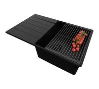 PRIMAGRAN Lavello da Cucina Tutto Nero 78x50cm, Lavandino in Granito a 1 vasca + Set di accessori, Lavabo Incasso al mobile 50cm - Copenhagen S030