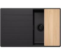 PRIMAGRAN Lavello da Cucina Tutto Nero 78x50cm, Lavandino in Granito a 1 vasca + Set di accessori, Lavabo da Cucina Incasso al Mobile 45cm - Copenhagen Top S345