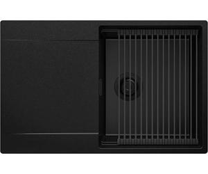 PRIMAGRAN Lavello da Cucina Tutto Nero 78x50cm, Lavandino in Granito a 1 vasca + Set di accessori, Lavabo Incasso al mobile 50cm - San Francisco S030