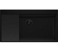 PRIMAGRAN Lavello da Cucina Tutto Nero 88x50cm, Lavandino in Granito a 1 vasca + Sifone Classico + Tagliere, Lavabo Incasso al mobile 90cm - Oslo S442