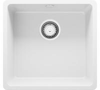 PRIMAGRAN Lavello sottotop Bianco 46x44cm, Lavandino in Granito a 1 vasca + Sifone Classico, Lavabo da Cucina al Mobile 50cm - Venezia Easy S028