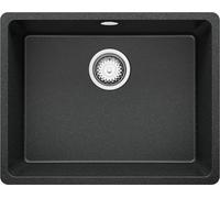 PRIMAGRAN Lavello sottotop Grafite 56x44cm, Lavandino in Granito a 1 vasca + Sifone Classico, Lavabo da Cucina al mobile 60cm - Venezia Easy S039