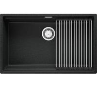 PRIMAGRAN Lavello sottotop Grafite 76x47cm, Lavandino in Granito a 1 vasca + Set di accessori, Lavabo da Cucina al mobile 80cm - Prague S393