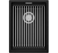 PRIMAGRAN Lavello sottotop Nero 36x47cm, Lavandino in Granito a 1 vasca + Set di accessori, Lavabo da Cucina al mobile 40cm - Prague S096