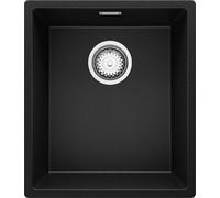 PRIMAGRAN Lavello sottotop Nero 41x47cm, Lavandino in Granito a 1 vasca + Sifone Classico, Lavabo da Cucina al Mobile 45cm - London S117
