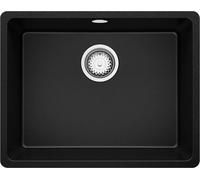 PRIMAGRAN Lavello sottotop Nero 56x44cm, Lavandino in Granito a 1 vasca + Sifone Classico, Lavabo da Cucina al mobile 60cm - Venezia Easy S037