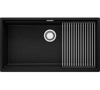PRIMAGRAN Lavello sottotop Nero Metallico 86x47cm, Lavandino in Granito a 1 vasca + Set di accessori, Lavabo da Cucina al mobile 90cm - Prague S335