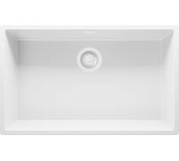 PRIMAGRAN Lavello sottotop Tutto Bianco 76x47cm, Lavandino in Granito a 1 vasca + Sifone Classico, Lavabo da Cucina al Mobile 80cm - London S484