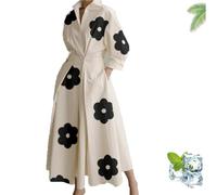 Primarilyx Shirt Wrap Dress, New Women's Plain Lapel Shirt Wrap Dress, Women's Cotton Button Down Maxi (Black Flowers,M)