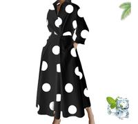 Primarilyx Shirt Wrap Dress, New Women's Plain Lapel Shirt Wrap Dress, Women's Cotton Button Down Maxi (Black Dots,XL)