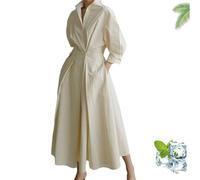 Primarilyx Shirt Wrap Dress, New Women's Plain Lapel Shirt Wrap Dress, Women's Cotton Button Down Maxi (Beige,4XL)