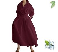 Primarilyx Shirt Wrap Dress, New Women's Plain Lapel Shirt Wrap Dress, Women's Cotton Button Down Maxi (Burgundy,M)